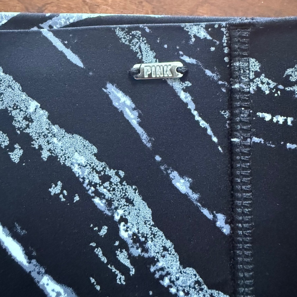 PINK Victoria's Secret Active Leggings Black Silver Metallic Marble Print Medium - Picture 4 of 8